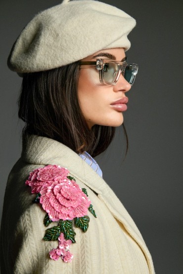 BEIGE LONG COAT WITH FLOWERS