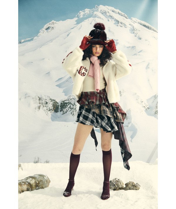 WHITE TEDDY JACKET WITH RED STRIPES