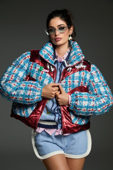 PLUMAS ECO TEJIDO CHANEL AZUL ROJO