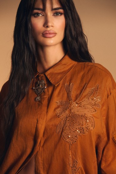 ABITO CAMICIA MARRONE CON STRASS