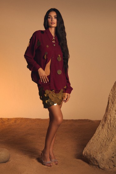 CAMICIA ROSSA CON PAILLETTES DORATE