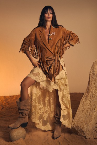 FALDA ENCAJE MARRON ASIMETRICA