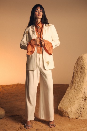 BLAZER DE ALGODÃO E LINHO BORDADO/COLECÇÃO DE VERÃO