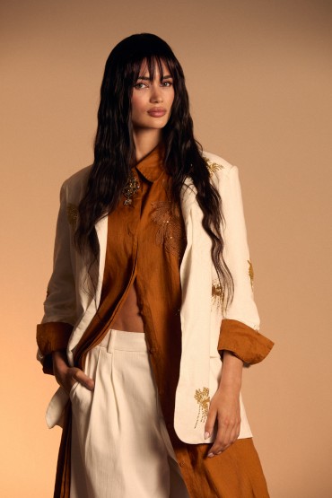 BLAZER IN COTONE E LINO RICAMATO/COLLEZIONE ESTIVA
