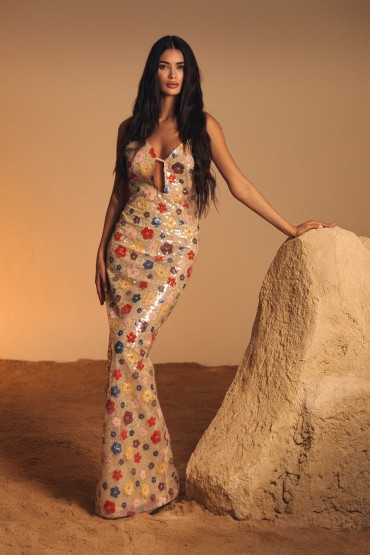 ROBE À FLEURS À PAILLETTES