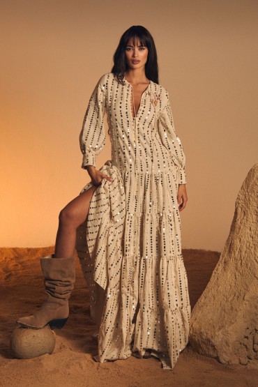 ROBE LONGUE EN LIN AVEC PAILLETTES