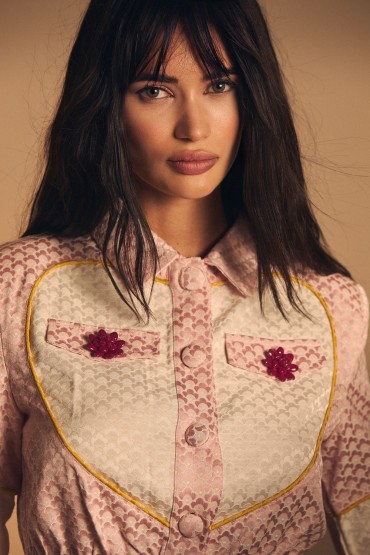 CONJUNTO BROCADO ROSA Y BLANCO