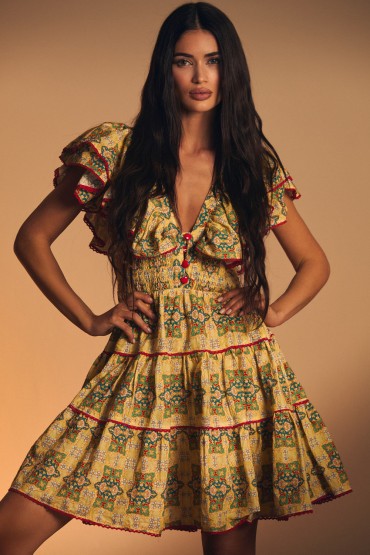 GELBES GERÜSCHTES ETHNISCHES KLEID
