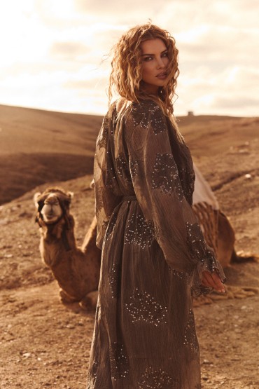 LONG GREY DRESS WITH RHINESTONES