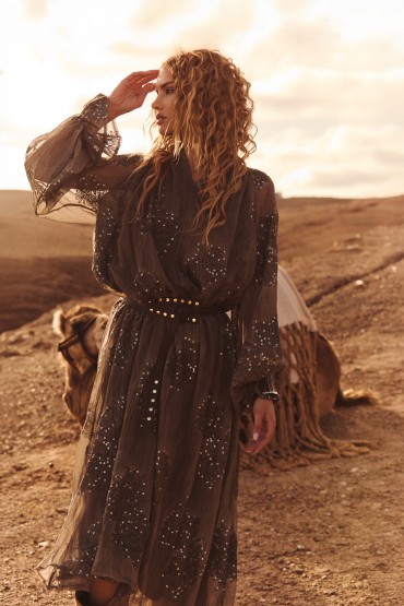LONG GREY DRESS WITH RHINESTONES