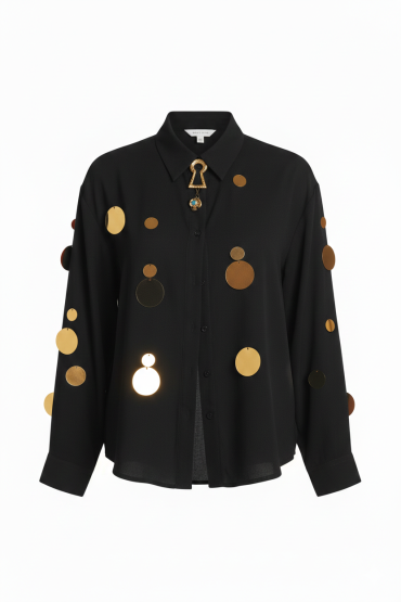 CAMISA NEGRA LENTEJUELAS DORADAS