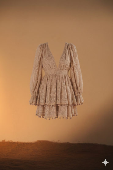 VESTIDO BEIGE CORTO VOLANTES