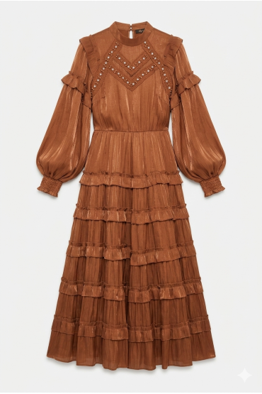 LONG BROWN DRESS WITH RHINESTONES