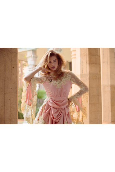 ASYMMETRIC SALMON LACE DRESS