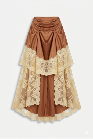 FALDA ENCAJE MARRON ASIMETRICA