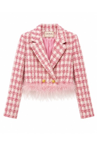 BLAZER A RUTTILI E PIUME ROSA