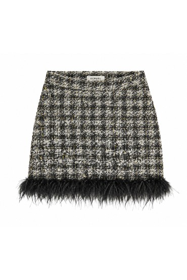 JUPE À CARREAUX ET PLUMES NOIRE