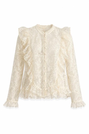 CAMICIA BIANCA CON PIZZO A MOTIVI FLOREALI