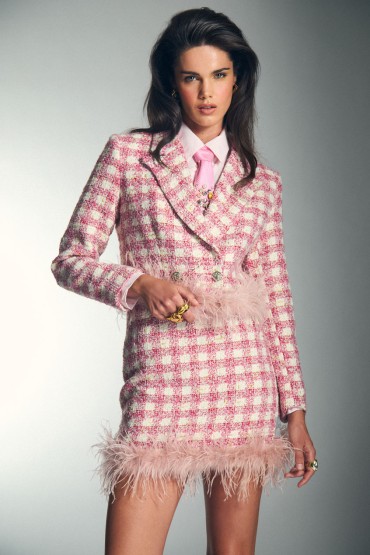 BLAZER CUADROS  Y PLUMAS ROSA