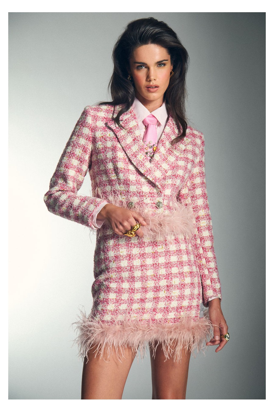 BLAZER A RUTTILI E PIUME ROSA