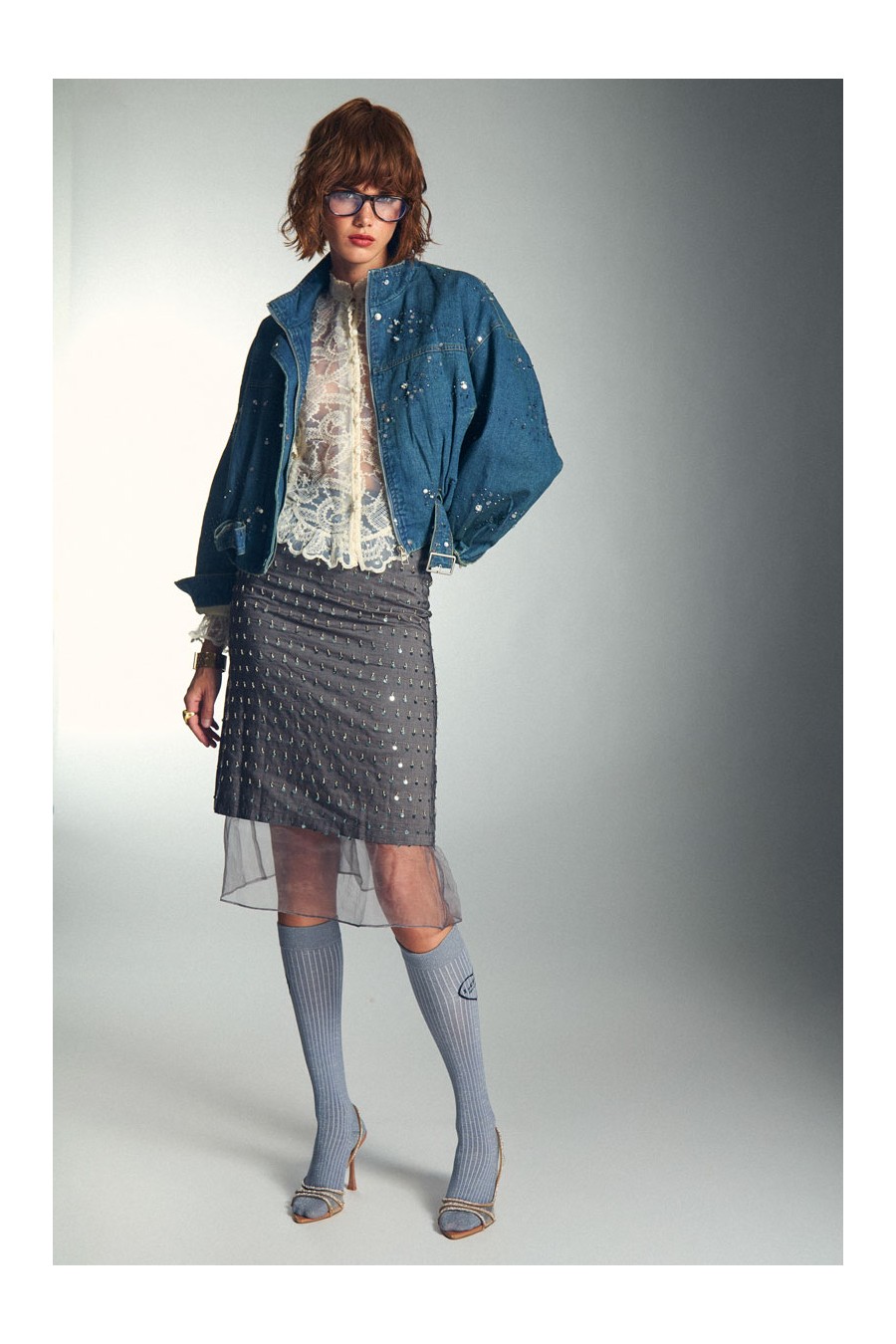 FALDA LARGA GRIS LENTEJUELAS