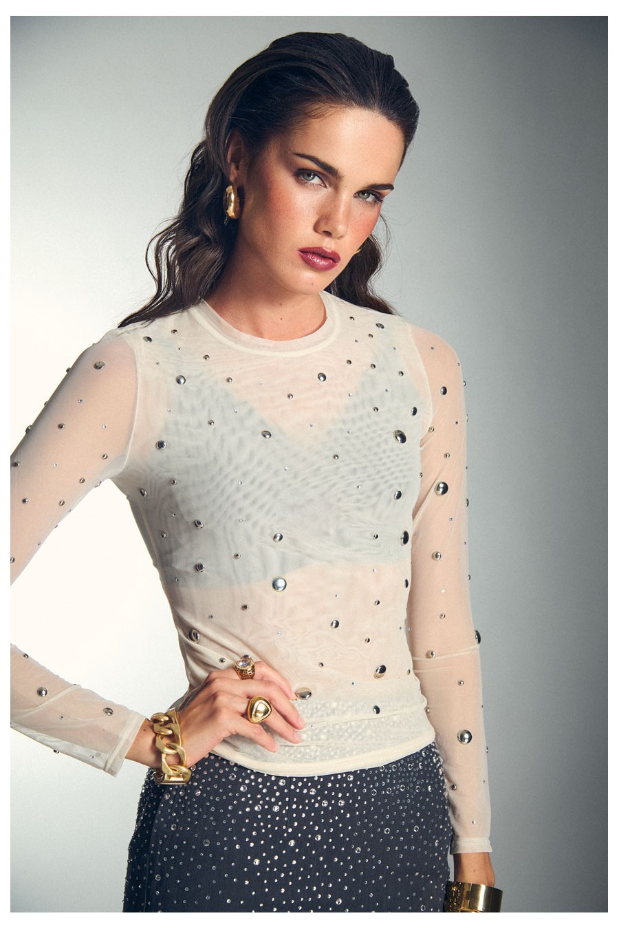 SILVER SPOTTED SHEER T-SHIRT