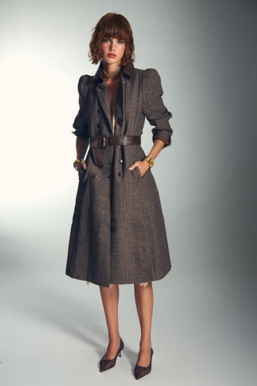 CAPPOTTO GRIGIO CON DETTAGLI IN ECOPELLE COLOR CIOCCOLATO