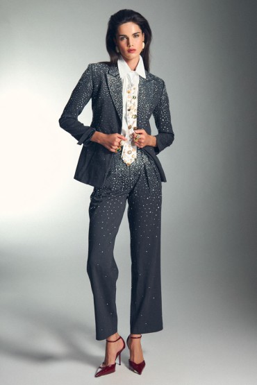 PANTALONI GRIGI CON STRASS E GLITTER