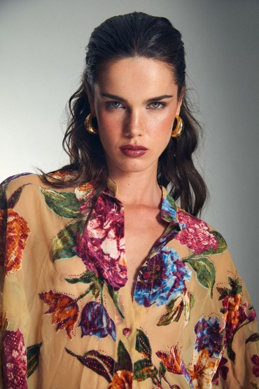 CAMICIA MARRONE CON STAMPA FLOREALE
