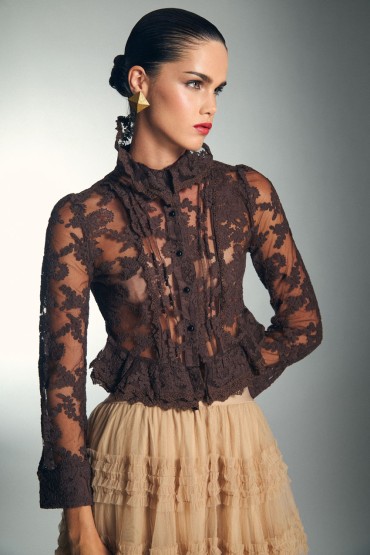 CAMISA CORPIÑO ENCAJE MARRON